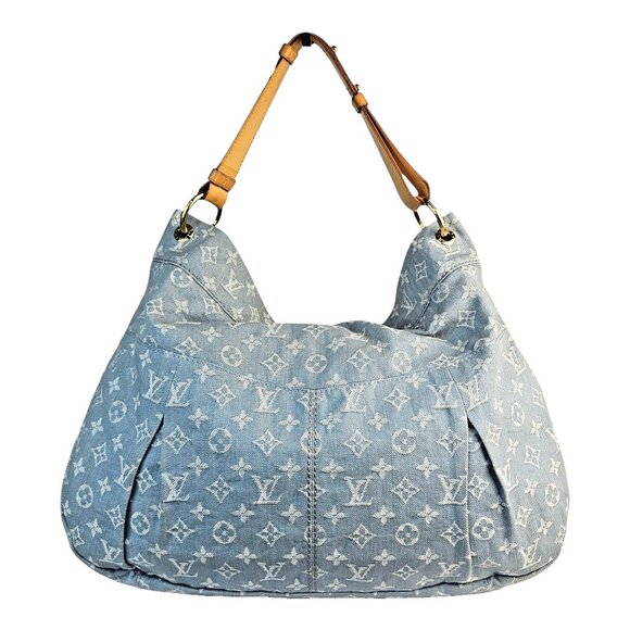 LOUIS VUITTON Daily GM Denim Leather Shoulder Bag Hobo Blue Clair Monogram LV - Picture 3 of 16